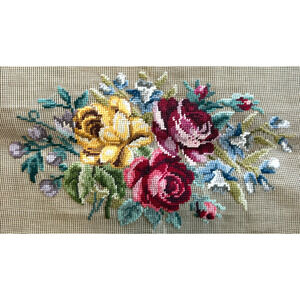 Vintage Preworked Decorator Needlepoint Canvas Roses Floral Cottage Design 8x15